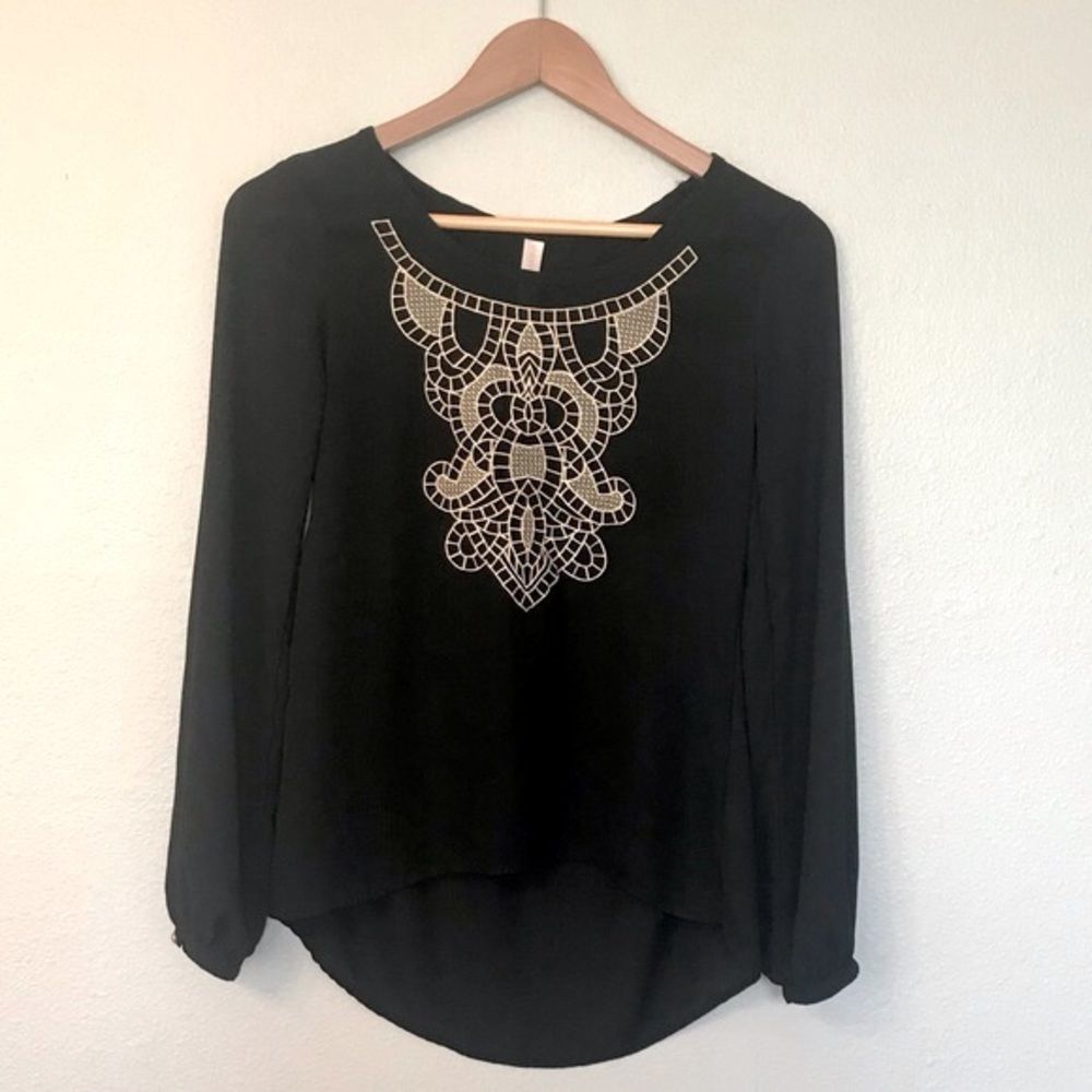 Embroidered Boho Chiffon Blouse, XS
